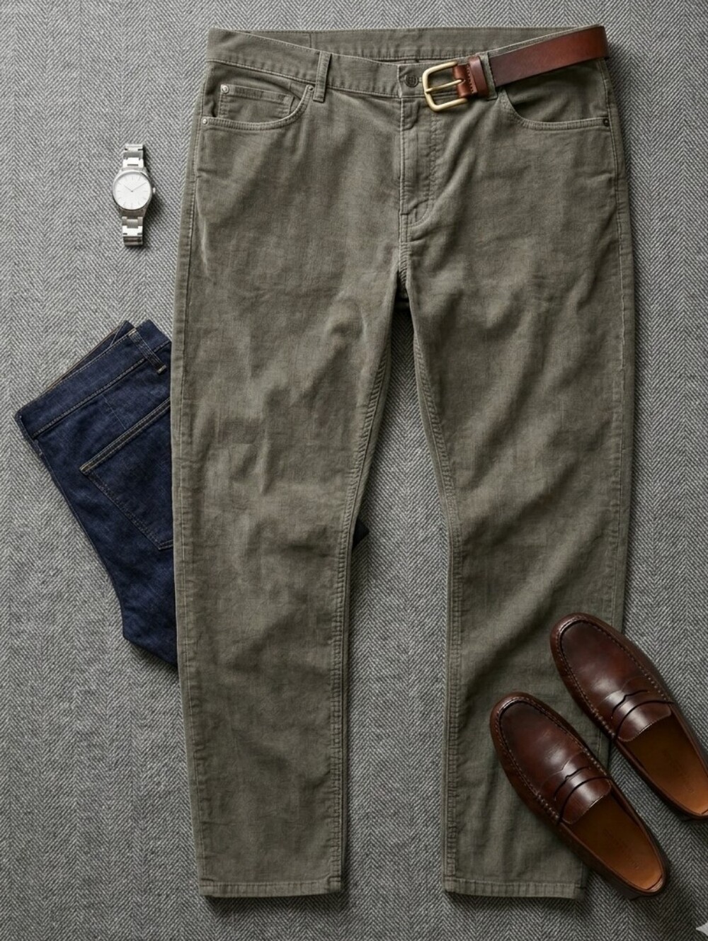Banana Republic 44 x 31 Olive Green Corduroy Traveler Skinny Fit Pants Utility